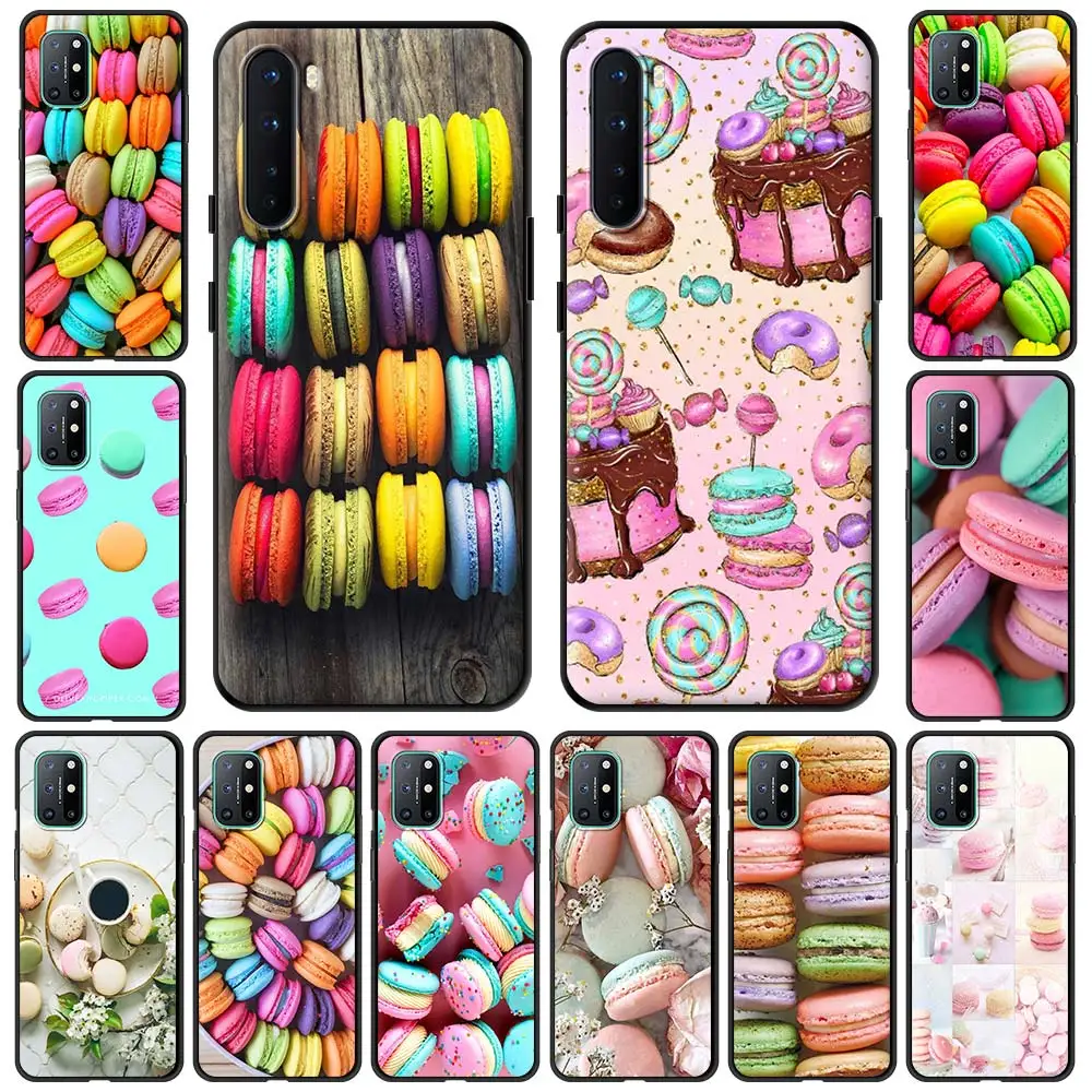 

Macarons Cake Dessert Cute Phone Case For OnePlus 9 8 7 7T Pro 9RT 9R 8T Nord N100 N200 N10 CE 2 5G Z Soft Silicone Black Cover