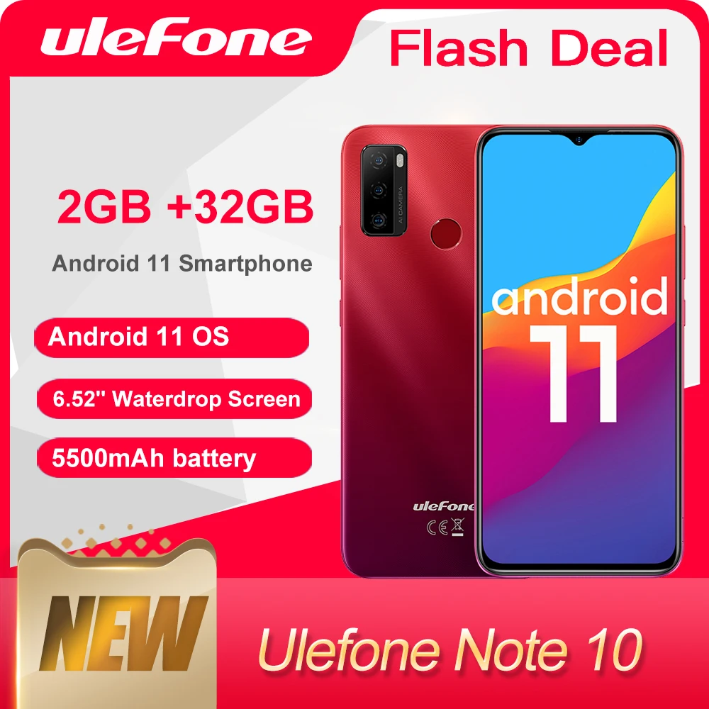 

Ulefone Note 10 Android 11 2+32GB Smartphone 6.52" Screen 2+32GB Octa Core 4G Cellphone Fingerprint ID /Face Unlock/OTG