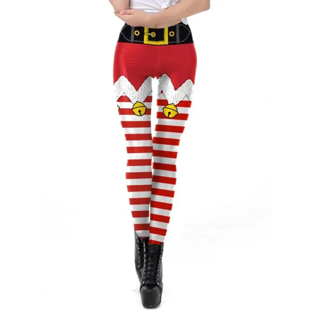 Women Christmas Leggings New Skinny Elk Snowflake Walking Stick Print Sexy Elastic Legging | Женская одежда