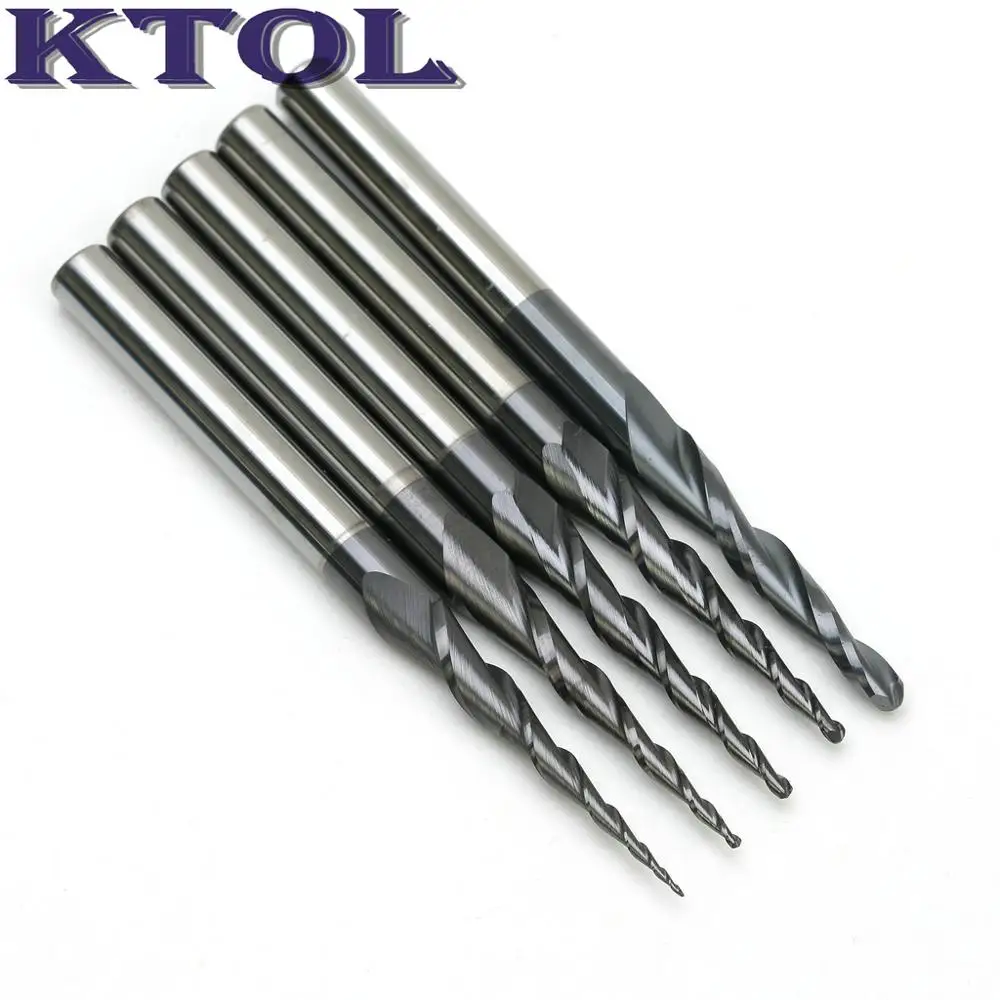 Индивидуальные 5 шт. R1.0 HRC55 конусные шариковые носовые фрезы карбидные из