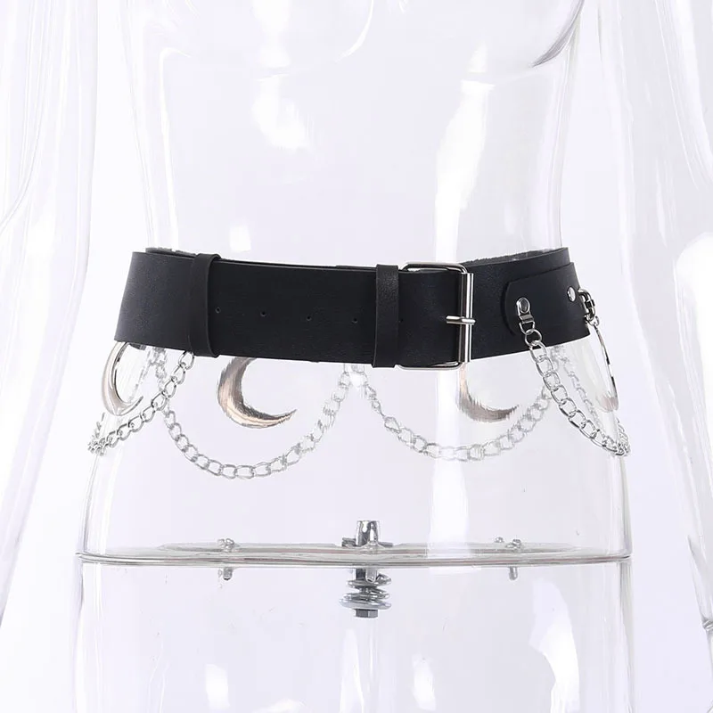

Gothic Silvery Moon Belt Punk Aesthetic Waist Belts Harajuku Streetwear Metal Waist Chain Belts Belts Gothic Accessories