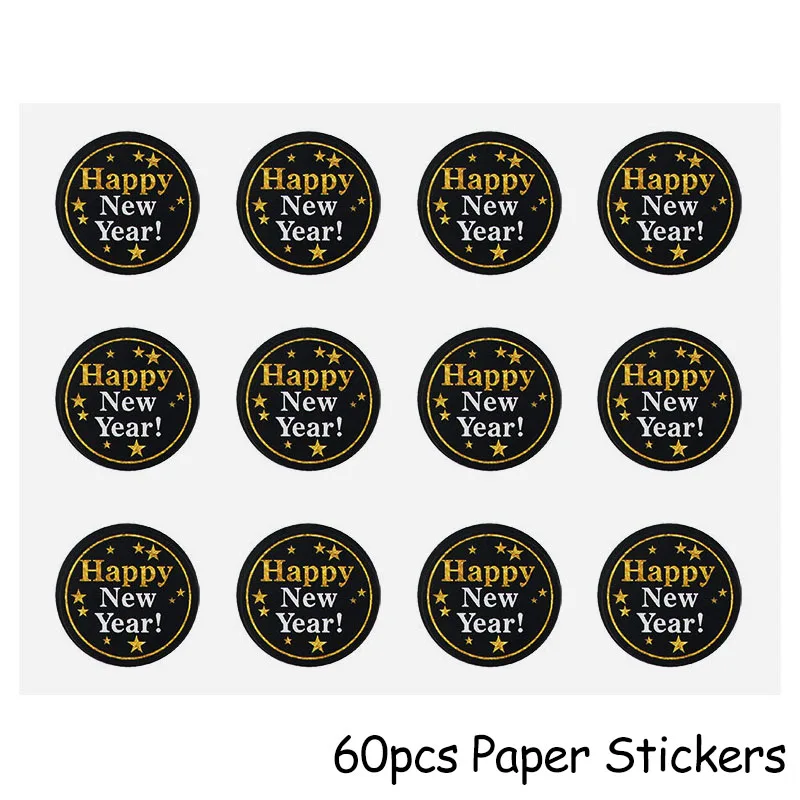 60pcs Paper Stickers Рождественские украшения для дома счастливый год вечерние украшения черный баннер для фотокабинки рамка реквизит Navidad Nordica - Цвет: 60pcs Paper Stickers