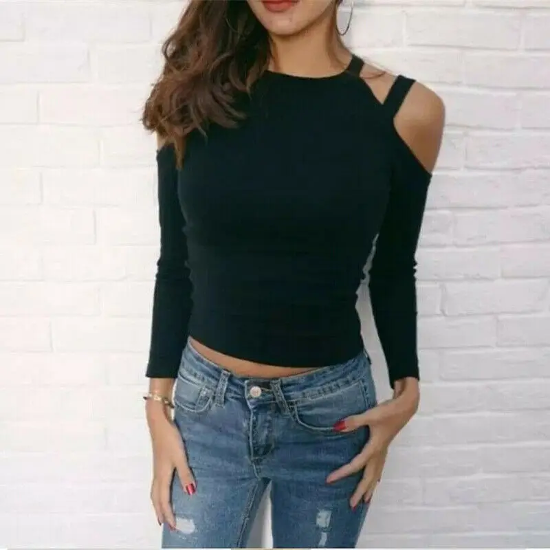 Женский топ с открытыми плечами и длинным рукавом | Женская одежда