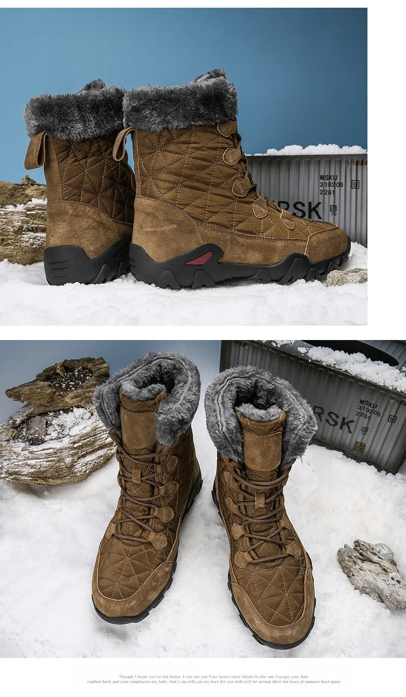 Брендовые классические мужские зимние ботинки очень теплые мужские ботильоны на меху Водонепроницаемая Нескользящая походная обувь мужская Осенняя базовая обувь г