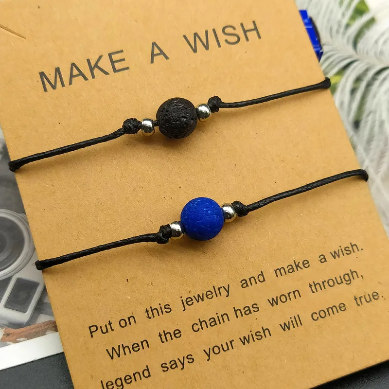 2 шт./компл. цветной лавовый камень натуральный браслет из бусин черная нить