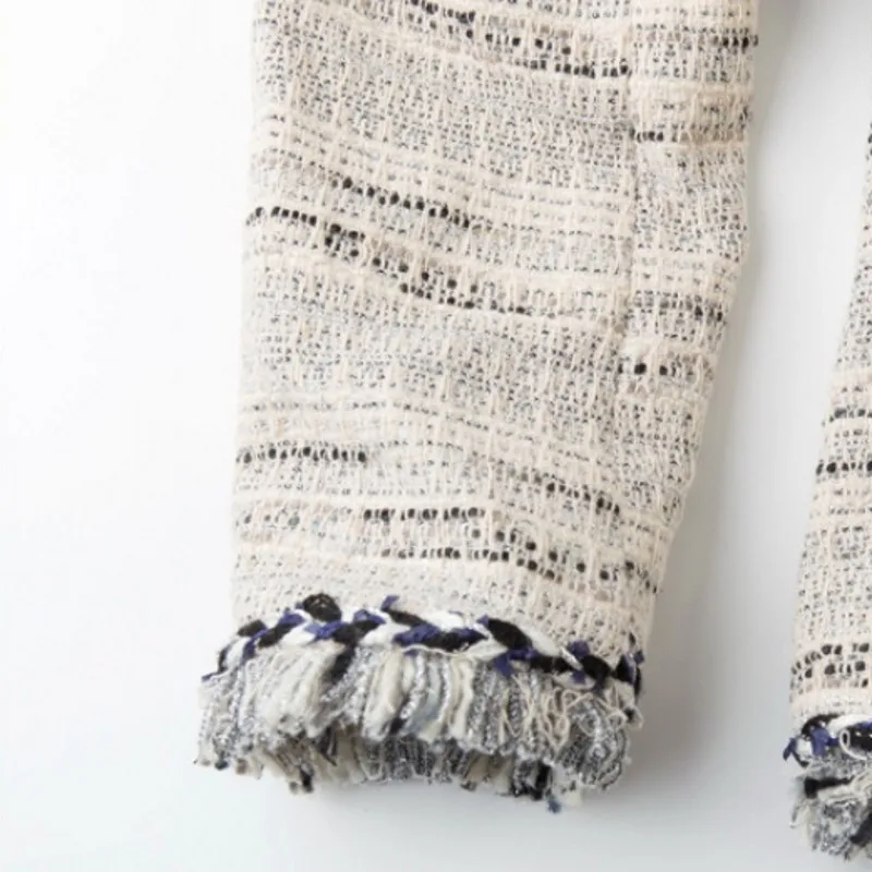 Женская твидовая куртка с длинным рукавом дизайнерская подиумная бежевая