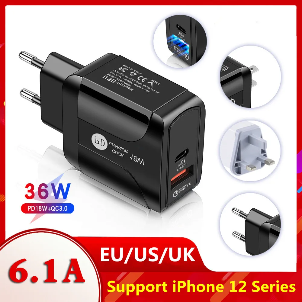 36 Вт Быстрая зарядка USB зарядное устройство Quick Charge 3 0 Тип C PD для быстрой зарядки