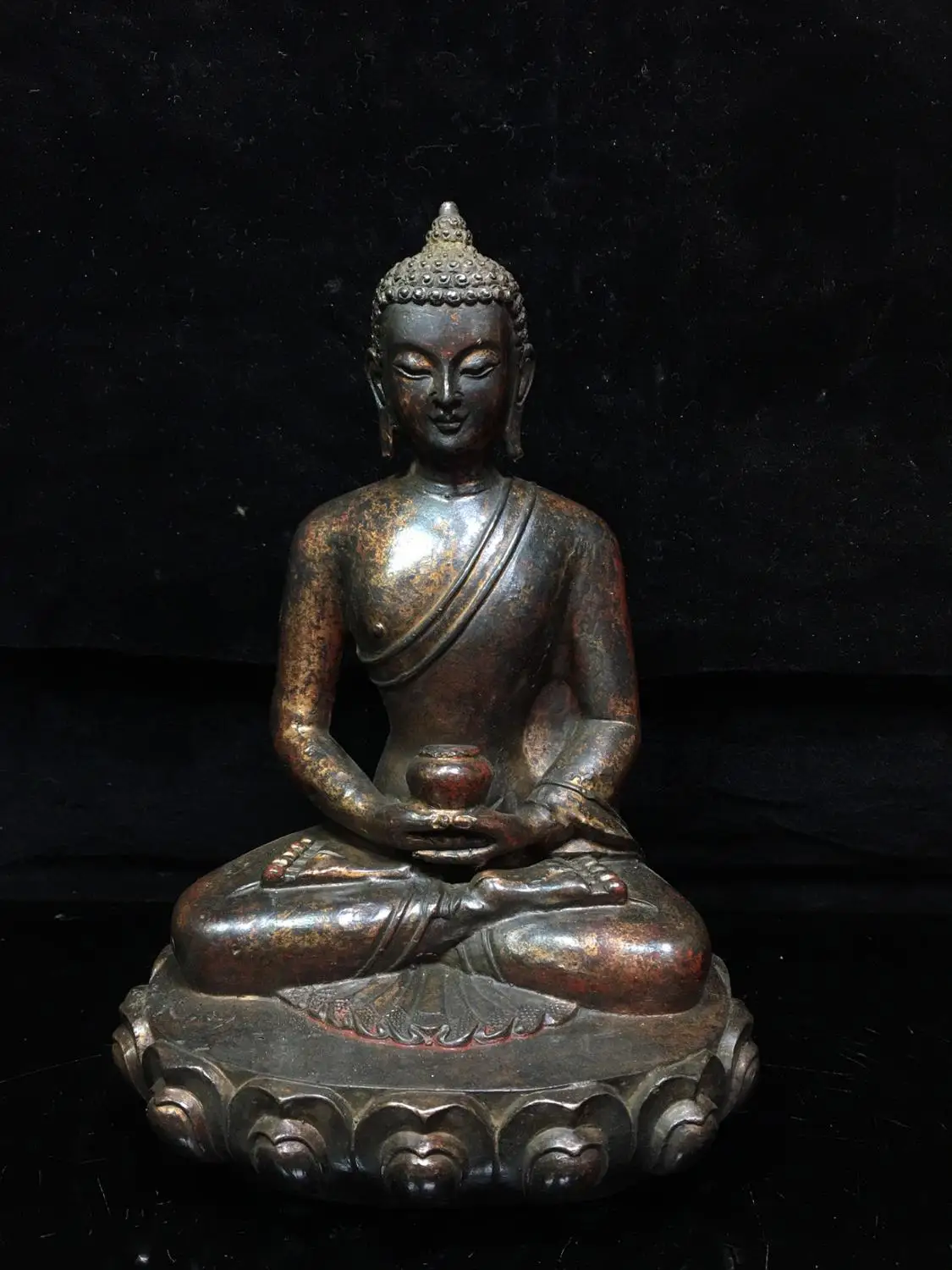 

Home Decor 8"Tibet Buddhism Temple Old Bronze Cinnabars Shakyamuni Buddha Statue Amitabha Enshrine the Buddha