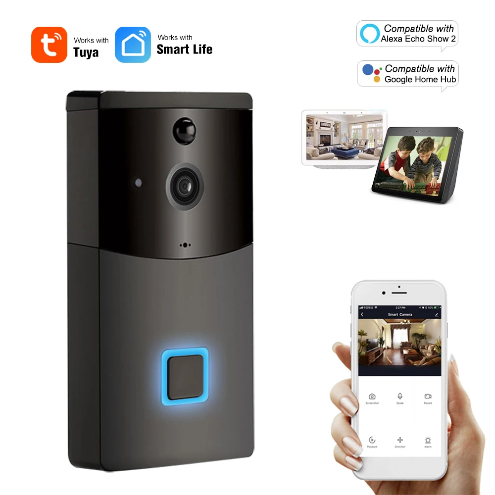 

1080P WiFi Video Door Phone Smart Security DoorBell Wireless Visual Intercom TuyaSmart Remote Compatible with Alexa Google Home