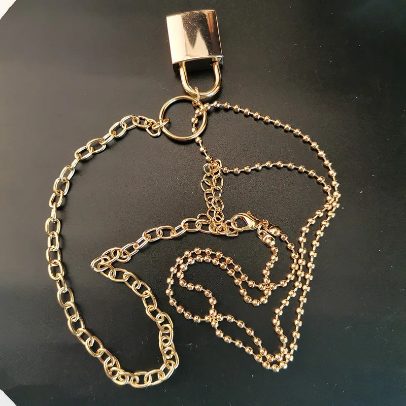 Двухслойное ожерелье-цепочка с замком для влюбленных колье-чокер в стиле панк