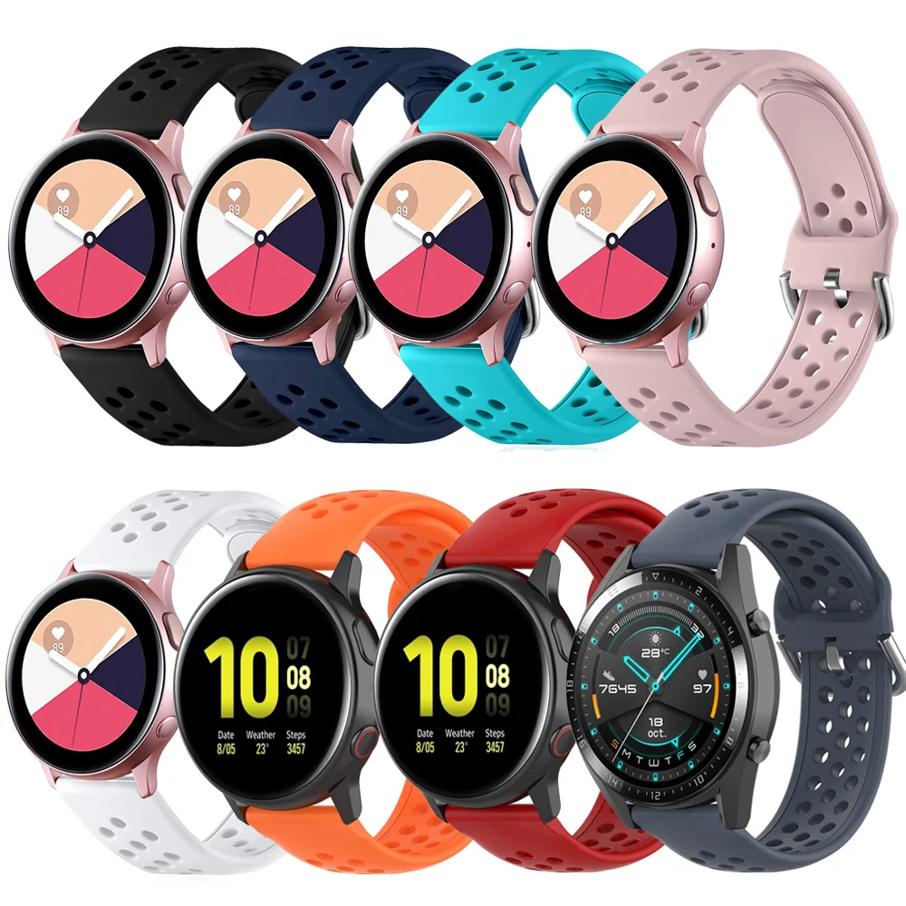 

20mm 22mm Silicone Replacement Watch Band Breathable Strap for Samsung Galaxy Watch 3 41mm/Galaxy Active 2 40mm/44mm/Galaxy Watc