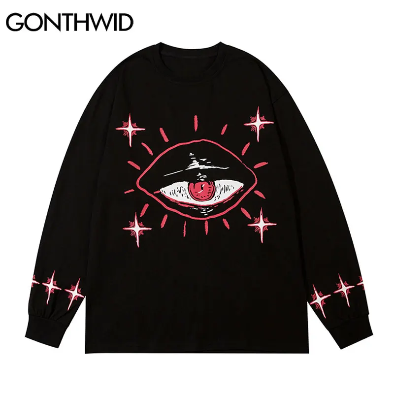 

GONTHWID, футболки в стиле хип-хоп, граффити в виде глаза, готические футболки, рубашки, уличная одежда, свободные хлопковые модные повседневные ...