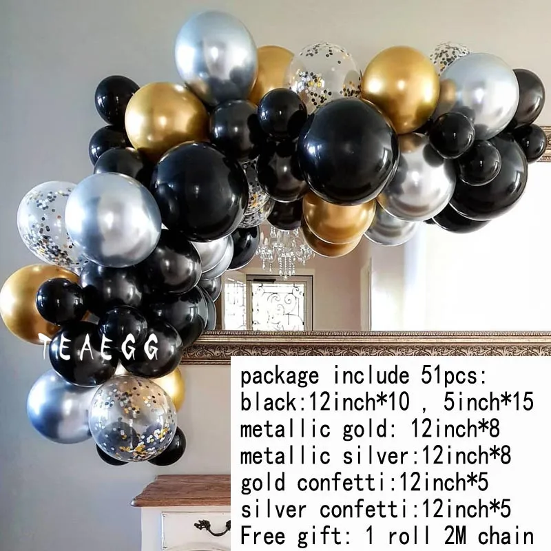 party balloon 51 шт. хромированные золотые серебряные латексные воздушные шары с металлическим отливом гирлянда арочный комплект для детского душа 1 день рождения Свадебная вечеринка декорации фон - Цвет: party balloon