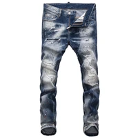 italian style fashion men jeans retro blue destroyed slim ripped jeans men streetwear painted designer hip hop denim punk pants