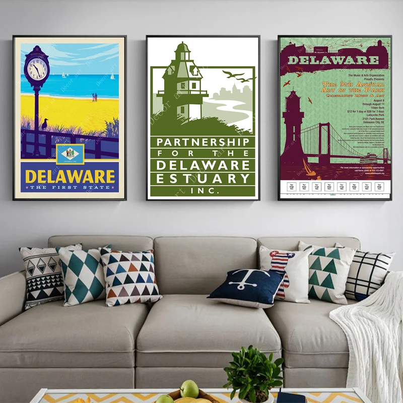 Винтажные дорожные плакаты из Америки Делавэр США холст живопись плакат