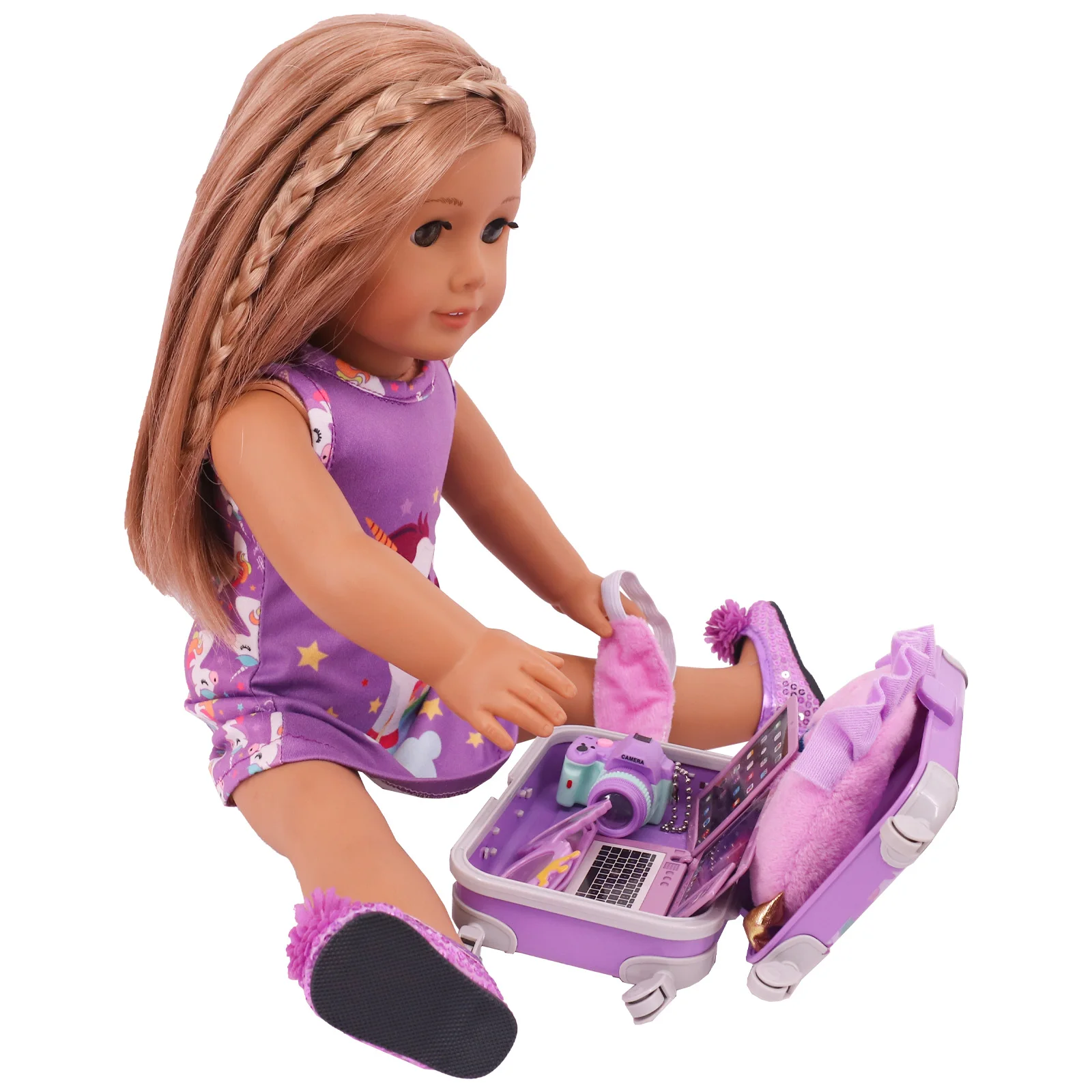 Кукла Фиолетовый единорог одежда обувь набор чемоданов для 18-дюймовых