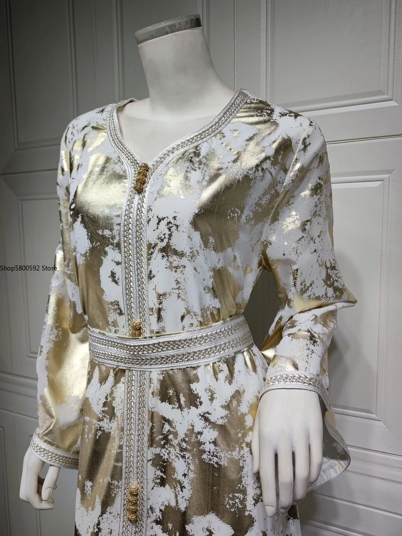 Fashion Muslim Abaya Maxi Dress Women Long Sleeve Loose Muslim Saudi Arabic Jalabiya Oman Dubai Morroco Caftan with Belt Fall
