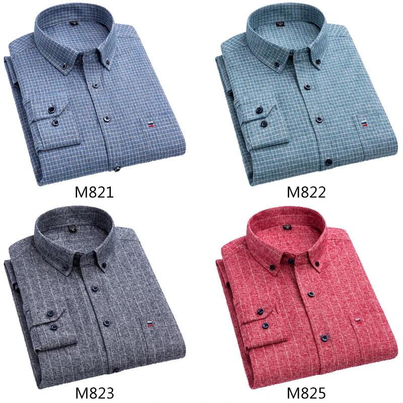 Aoliwen Brand men large size Flannel 100% cotton sweat absorbent casual slim shirts for men Spring soft plaid long sleeve shirt