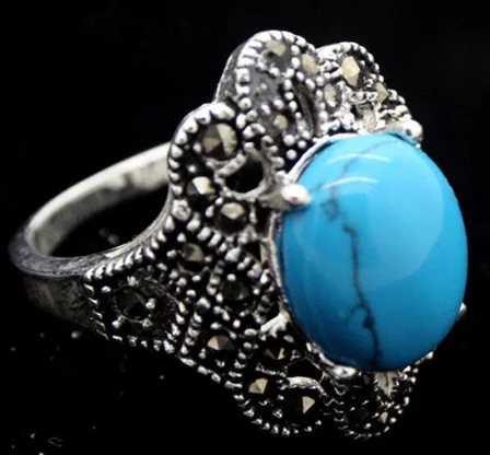 

Vintage Blue Turquoise 925 Sterling Silver Marcasite Ring (#7-10) pendant and earrings sets