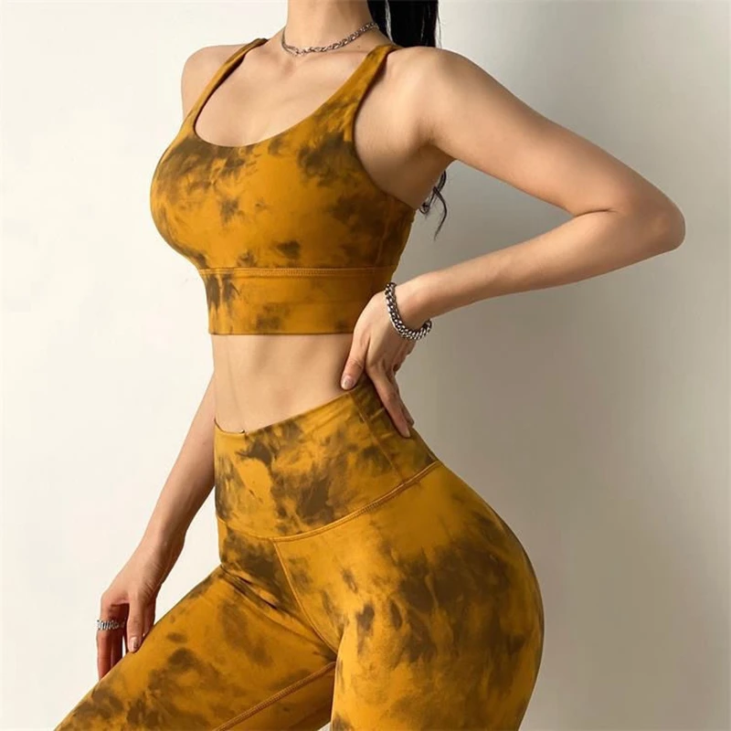 

Yoga Shirts Women Bra Crop Top Vest Tie Dye Gather Sports Sleeveless Summer Fitness Gym Sanding Workout Tracksuit Sportswear