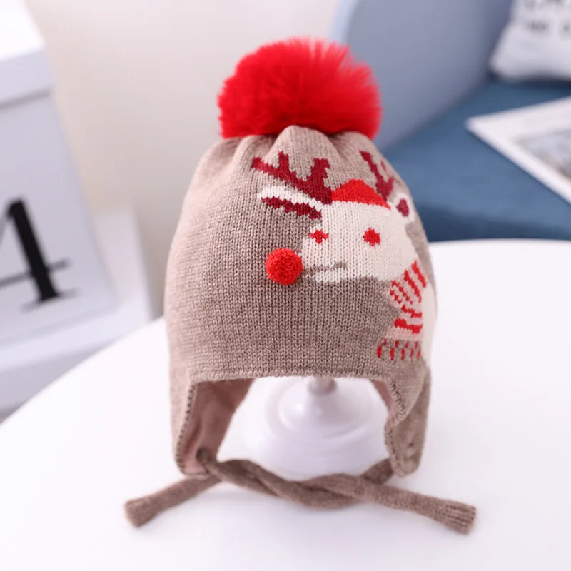 

2020 Cute Kids Christmas knitted Hats Girls Boy Baby Winter Warm Crochet Hat Beanie Cap Warm Earmuffs Wool Hat bonnet