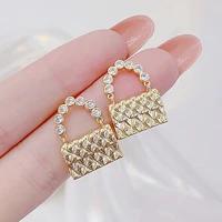 ins hot sale micro inlaid cz small handbag women earring aaa zircon charm stud earrings wedding jewelry pendant for bridal gift
