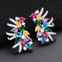colorful waterdrop cluster micro cubic zirconia stud earrings for women girls korean fashion butterfly jewelry boho