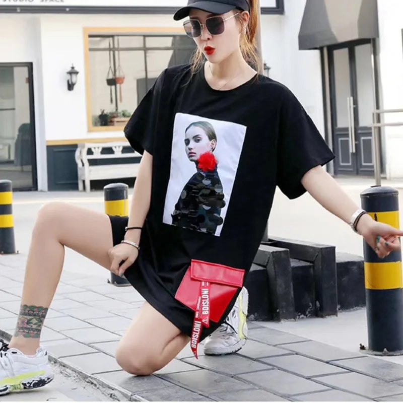 Женская футболка с принтом персонажа QING MO свободная коротким рукавом и блестками