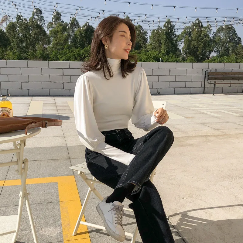 

New cotton slim long-sleeved pullover sweater bottoming shirt women gray