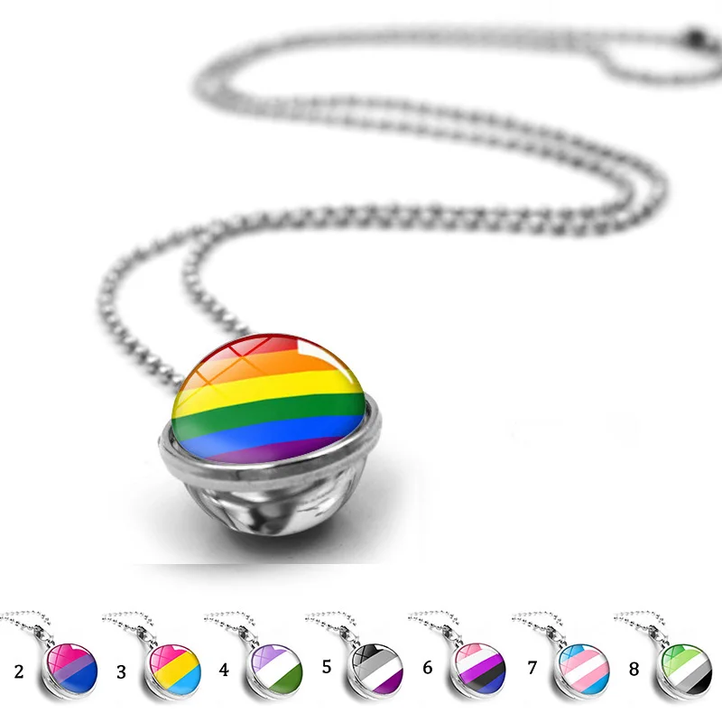 Ожерелье-Кабошон из радужного стекла для геев двухстороннее ожерелье с