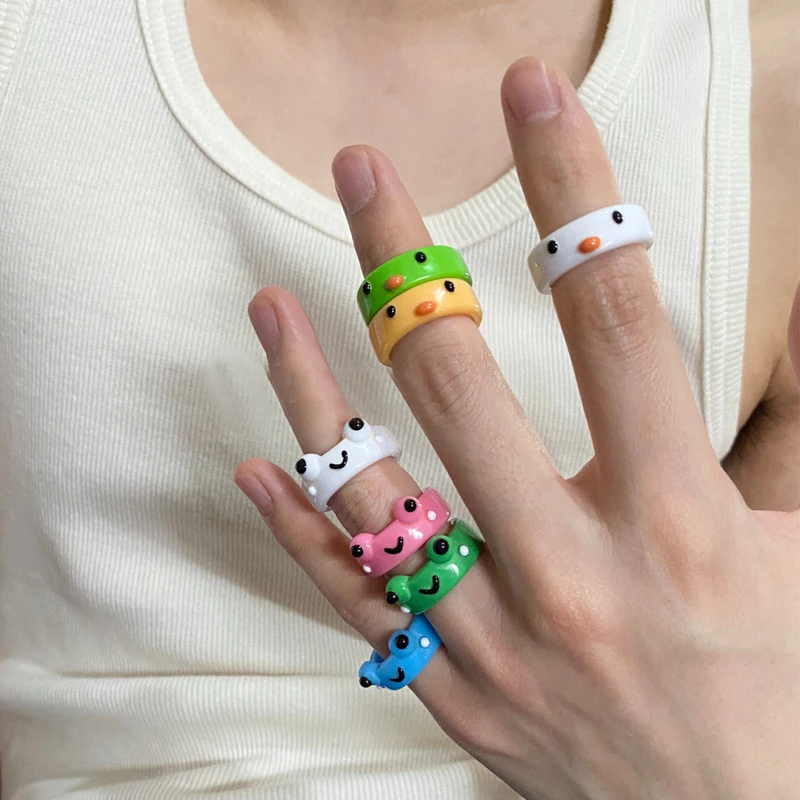 

Acrylic Frog Ring Polymer Clay Resin Rings for Girls Animal Friendship Ring for Women Summer Fashion Travel Jewelry Gifts