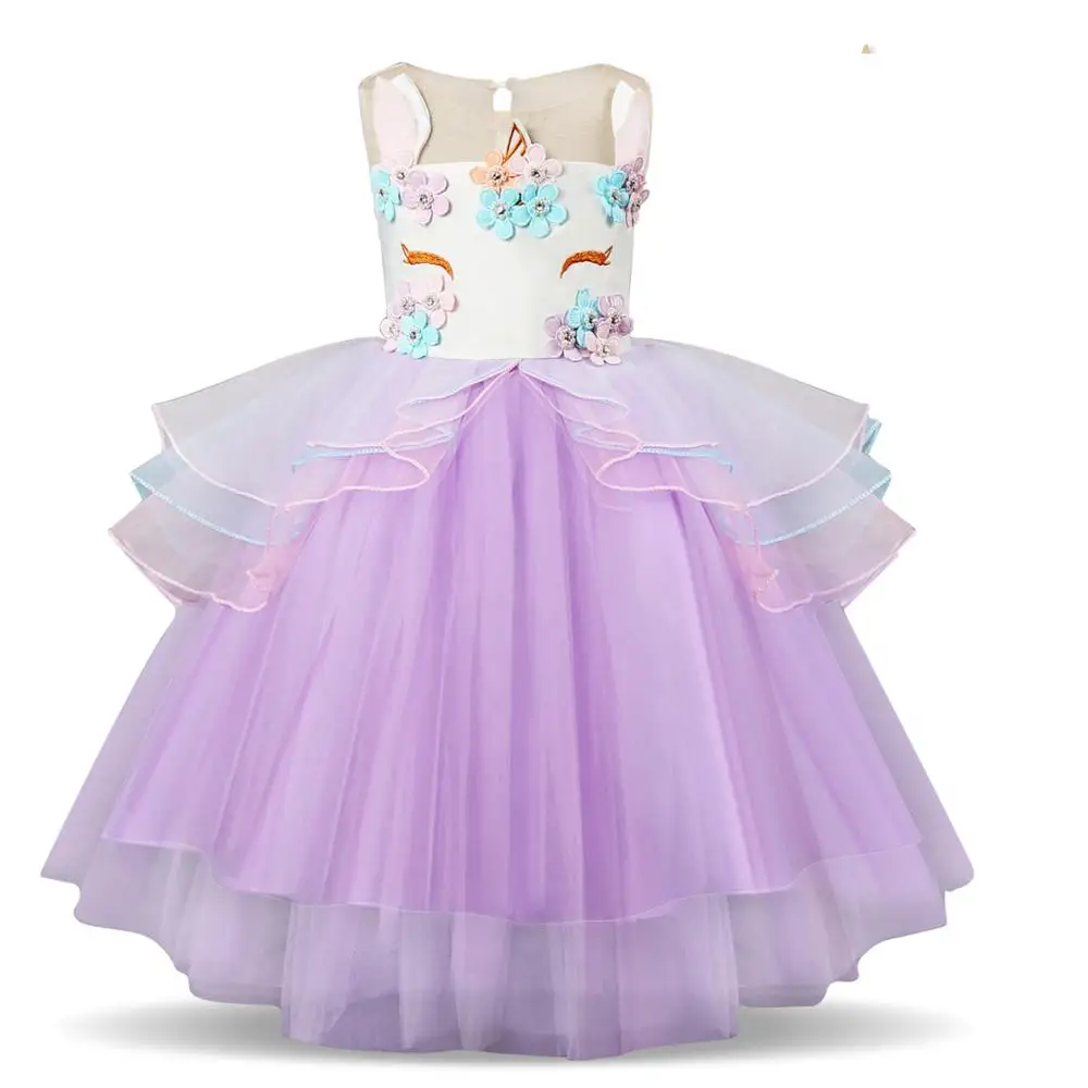 Детское платье для свадебной вечеринки с цветами и единорогом девочек Платье дня