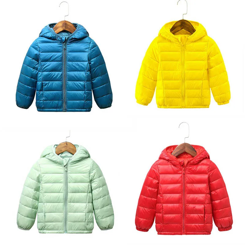 

Легкая куртка для малышей, однотонная пуховая куртка с капюшоном для девочек, повседневная одежда для маленьких мальчиков, детская верхняя ...