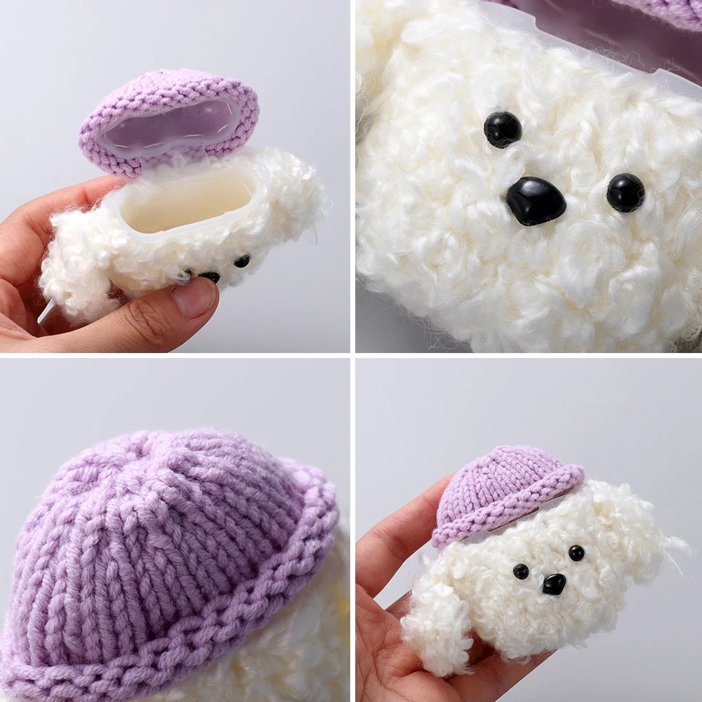Case Shockproof Cover For Airpods Cute Dog Knitted plush Anti-lost Protective Accessories for Apple AirPods 1/2 | Электроника
