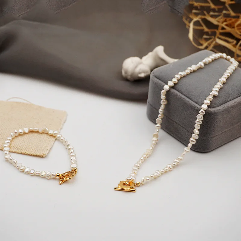 

100% Natural freshwater pearl necklace set handmade real pearl 14k gold plated fine jewelry
