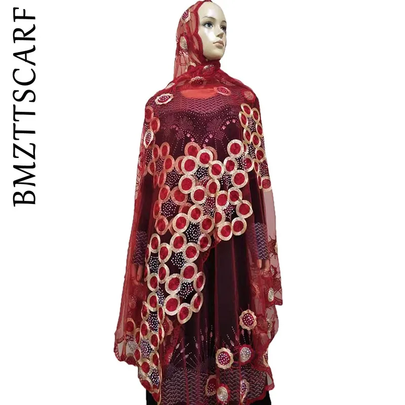 

2020 New African Women Scarfs Muslim Embroidered Net scarf Transparent Scarf Circle Deisgn Scarf for shawls Pashmina BM802