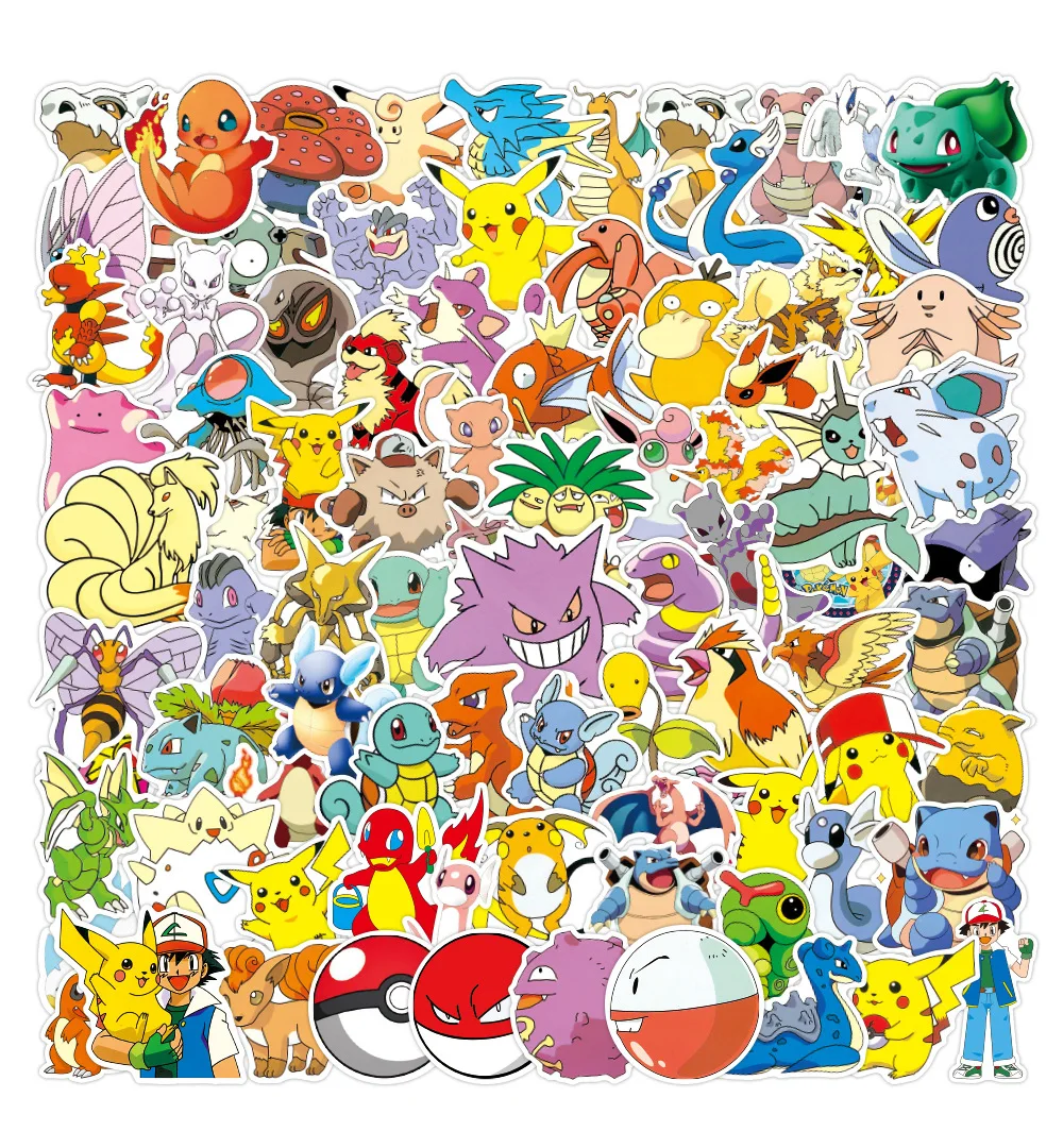Pegatinas de dibujos animados para ni&ntilde;os, juguetes impermeables de Pok&eacute;mon Kawaii, Pikachu, Stikers, Skateboard, bicicleta, guitarra, port&aacute;til, 50 Uds.-0