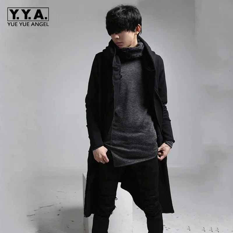 Ветровка с длинным рукавом для мужчин черный свободный Тренч капюшоном