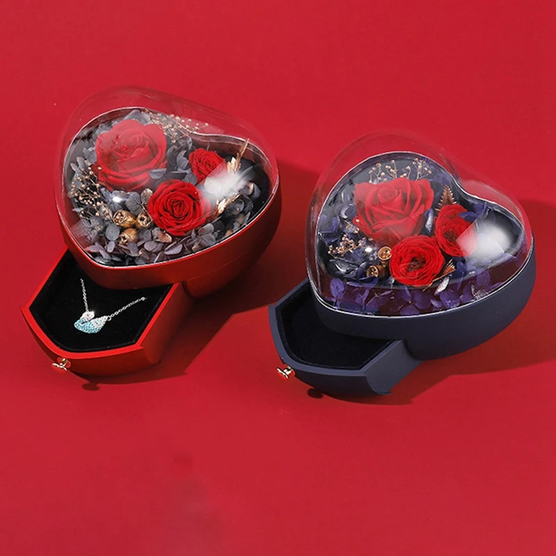 

Heart-Shaped Preserved Flower Box Creative Tumbler Jewelry Box Valentine's Day Gift Box