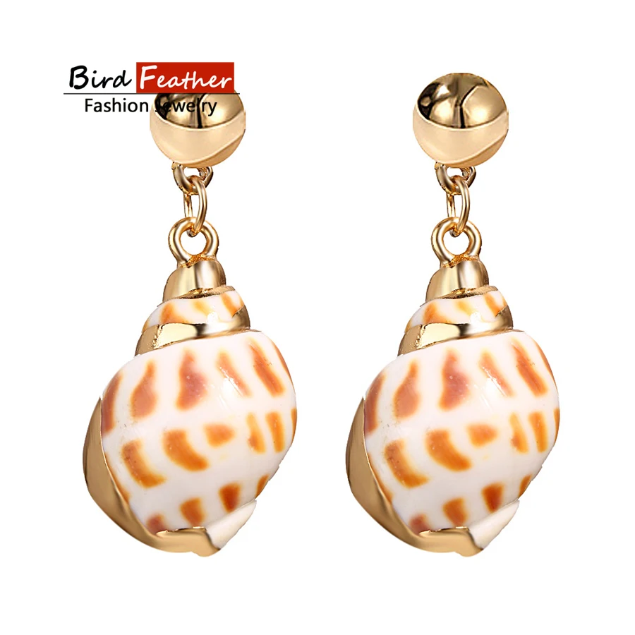 Простой Модный золотой цвет геометрический полный кристалл серьги с морской