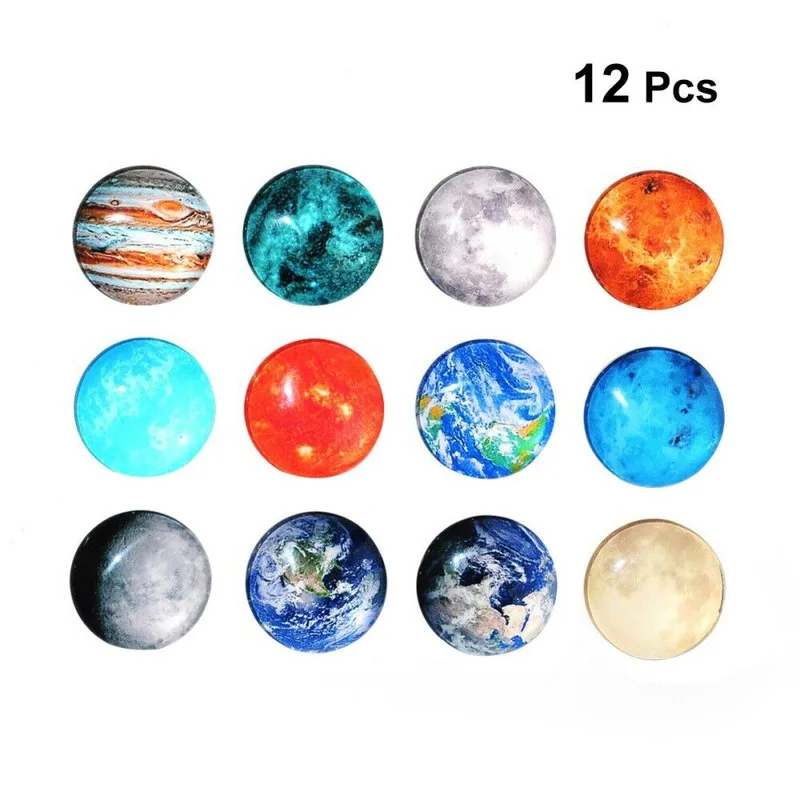 

12pcs Cosmic Moon Planet Series Magnets Round Glass Cute Fridge Magnets Stickers