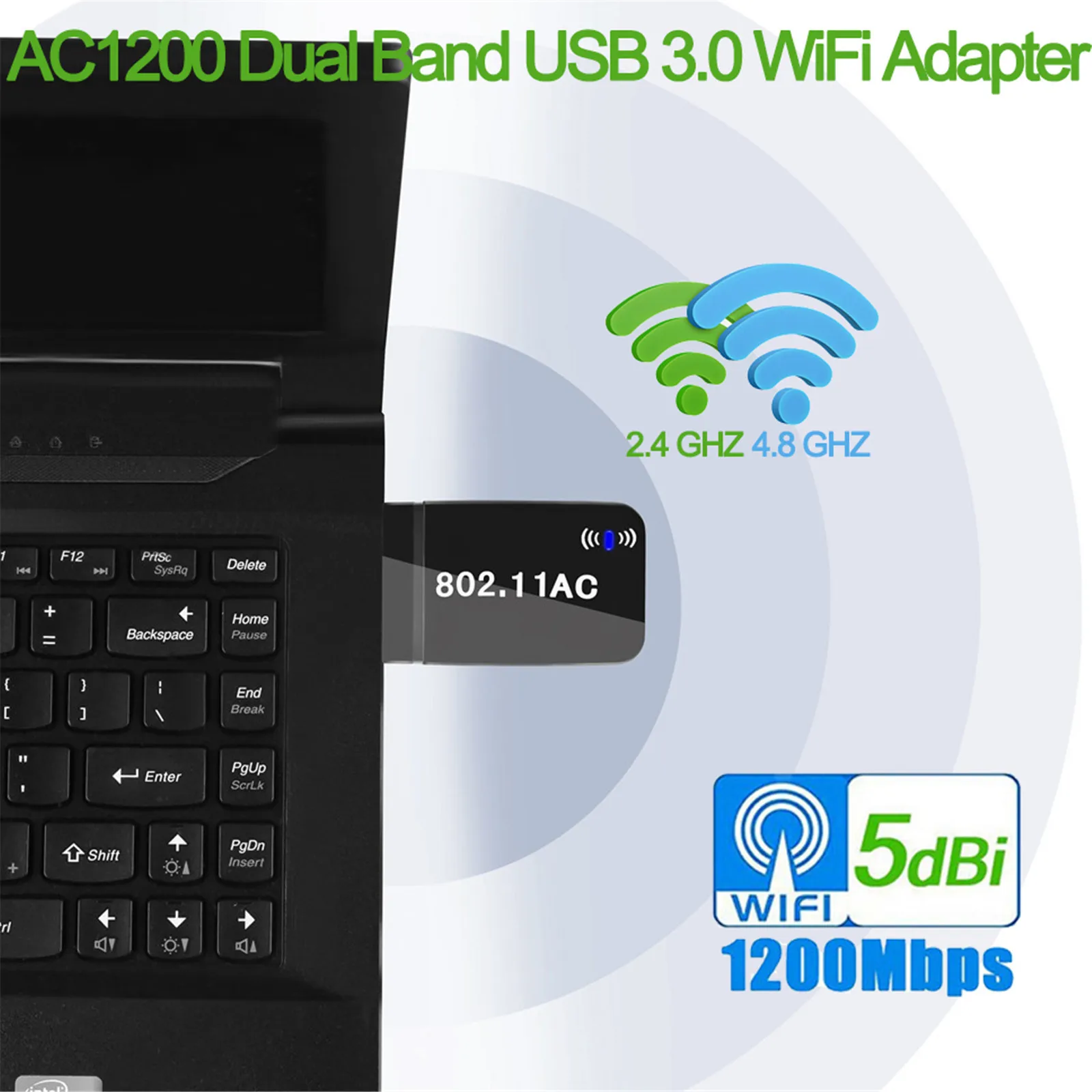 

USB3.0 WiFi Adapter 1200Mbps 2.4Ghz/5.8Ghz Dual Band Wireless Transmitter WiFi Receiver Network Card Antenna USB PC Windows