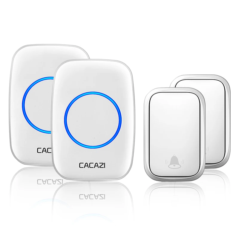 2 button 2 receiver CACAZI беспроводной водонепроницаемый автономный дверной звонок без батареи требуется передатчик 1 2 3 приемник США ЕС Великобритания AU вилка домашний звонок - Цвет: 2 button 2 receiver