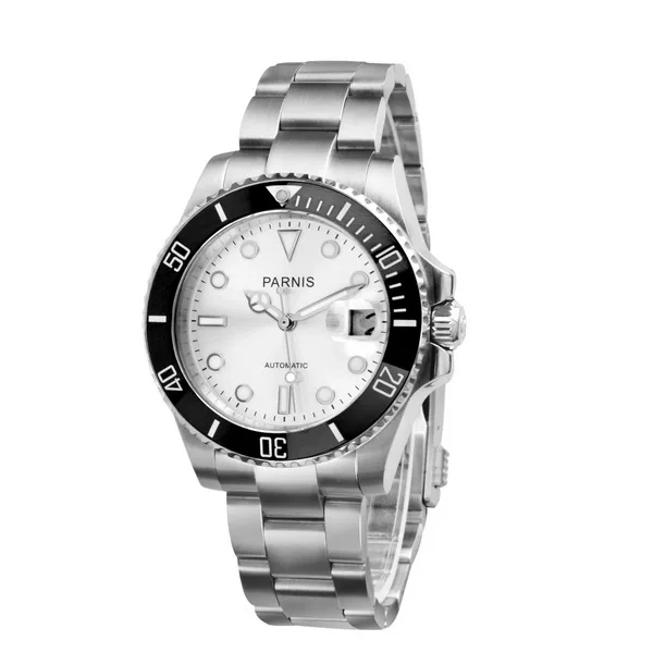 Parnis 40 мм черные мужские автоматические механические часы с черным ободком
