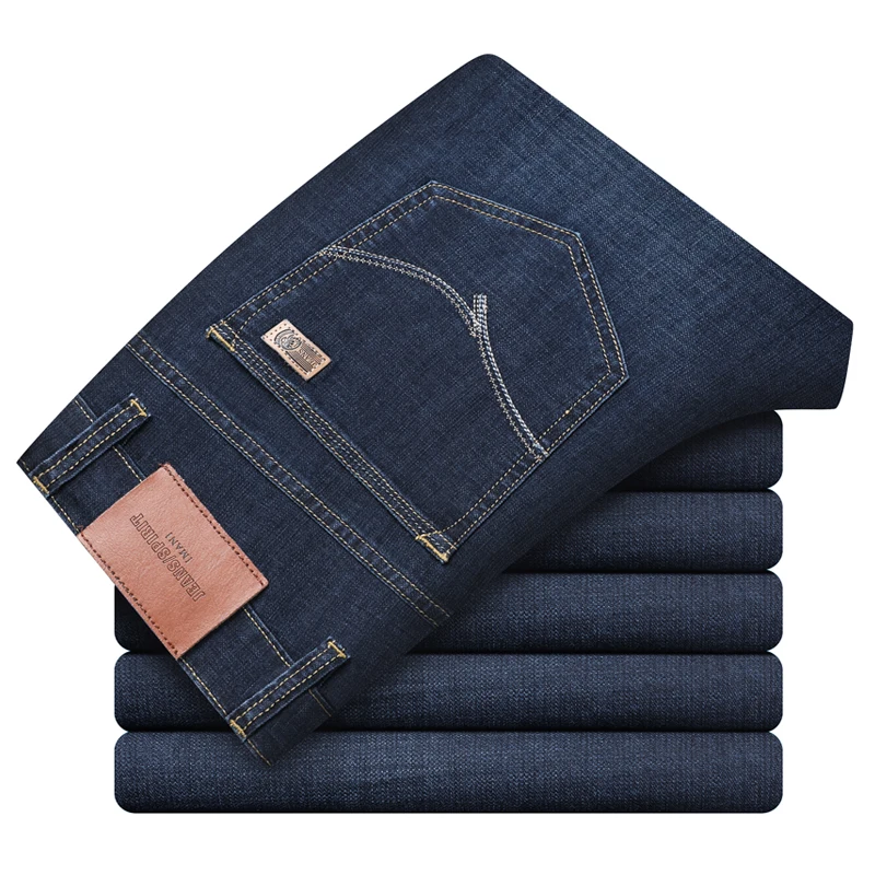 

2021 spring summer business casual men's lightweight straight jeans Luxury high-quality cotton stretch thin denim brand jeans
