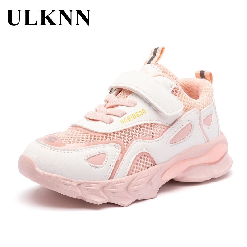 

ULKNN Sneakers Kids Pink Mesh Girls Shoes 2021 Autumn Latest Fashion Children Hook & Loop Anti-Slippery Casual Sneakers For Boys