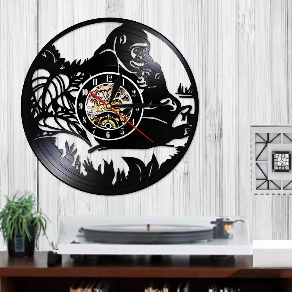 Gorilla Mother's Love Colorful LED Light Wall Clock Made From Vinyl Record Creative Art Decor Animal Maternal Clcok | Дом и сад
