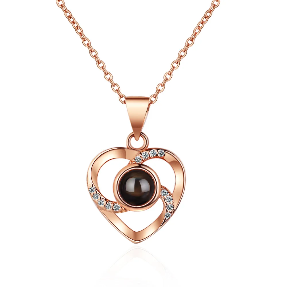 

WANGAIYAO Projection Love Heart Necklace Female Net Red Douyin Same Paragraph One Hundred Languages I Love You Clavicle Pendant