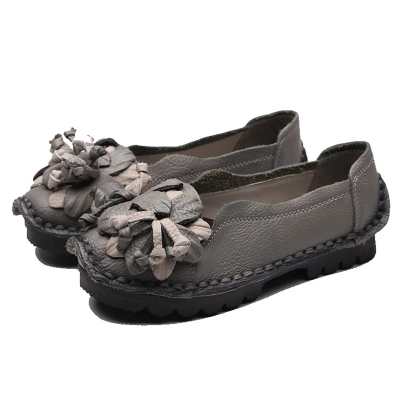 Genuine Leather Shoes Women Flats Handmade Flower Moccasins Loafers Comfort Flat Ladies Chaussure Femme Plus Size 42 | Обувь