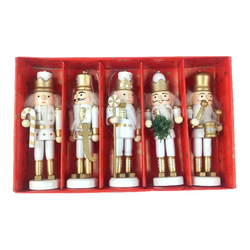 

5pcs Wood Nutcracker Puppet Cartoon Drawing Walnuts Soldier Christmas Decoration 67JB